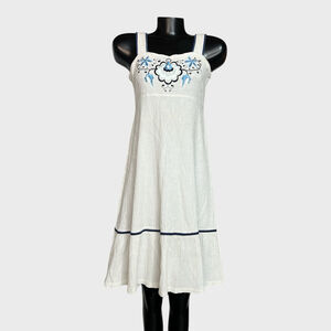 Grecian VTG Floral Embroidered Cotton Mini SunDress Boho Greek Romantic Feminine